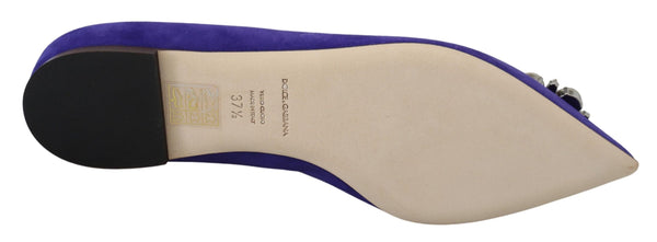 Embellished Crystal Purple Suede Flats Dolce & Gabbana