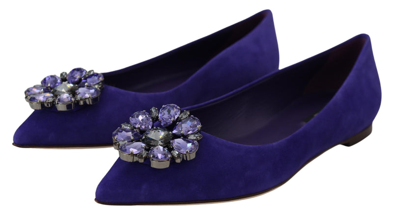 Embellished Crystal Purple Suede Flats Dolce & Gabbana