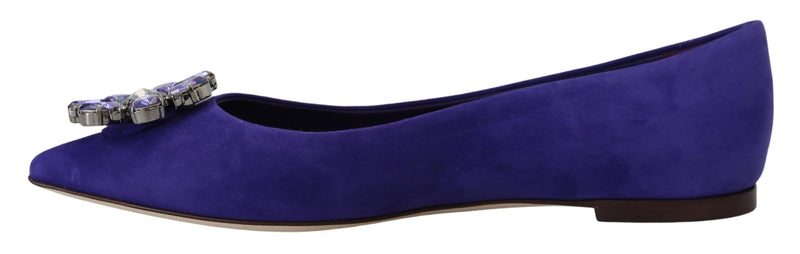 Embellished Crystal Purple Suede Flats Dolce & Gabbana