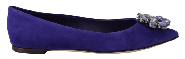 Embellished Crystal Purple Suede Flats Dolce & Gabbana