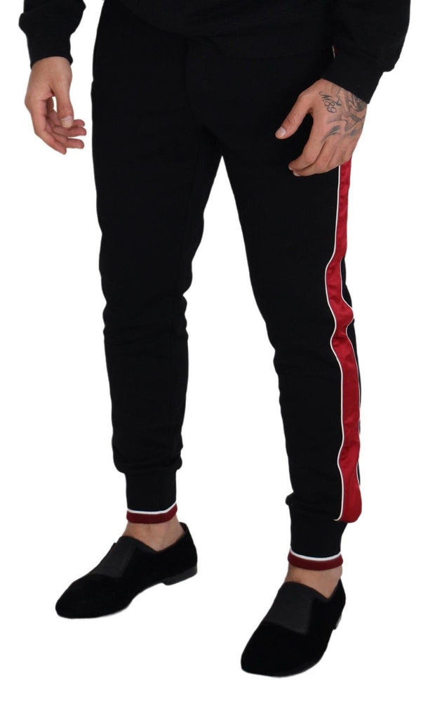 Elegant Black Jogging Sweatpants with Red Detail Dolce & Gabbana