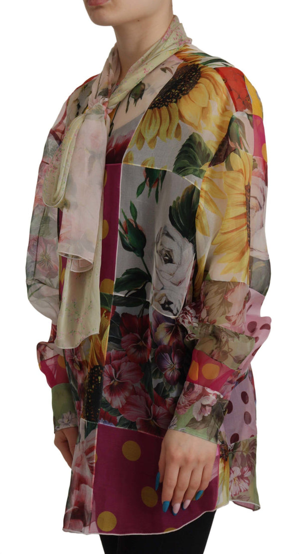 Multicolor Silk Ascot Collar Blouse Dolce & Gabbana