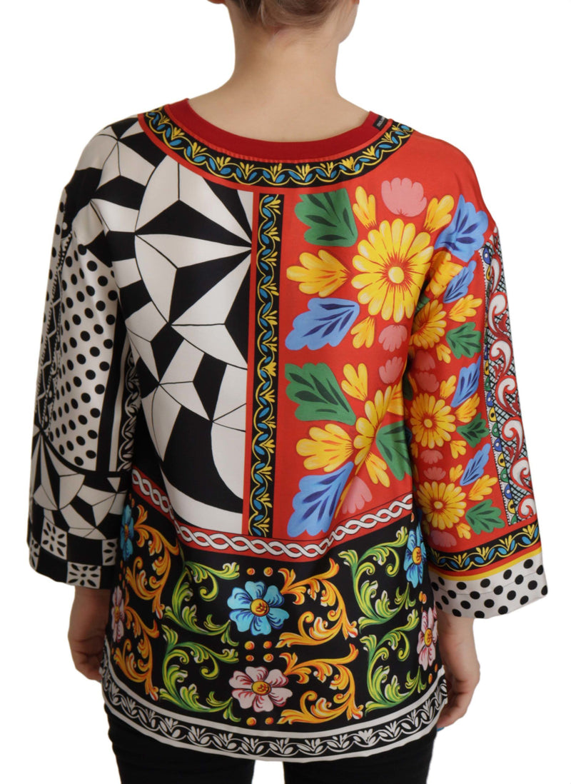 Silk Baroque Floral Round Neck Blouse Dolce & Gabbana