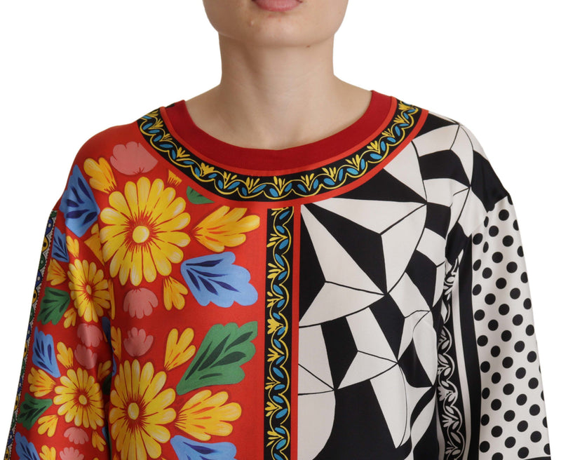 Silk Baroque Floral Round Neck Blouse Dolce & Gabbana