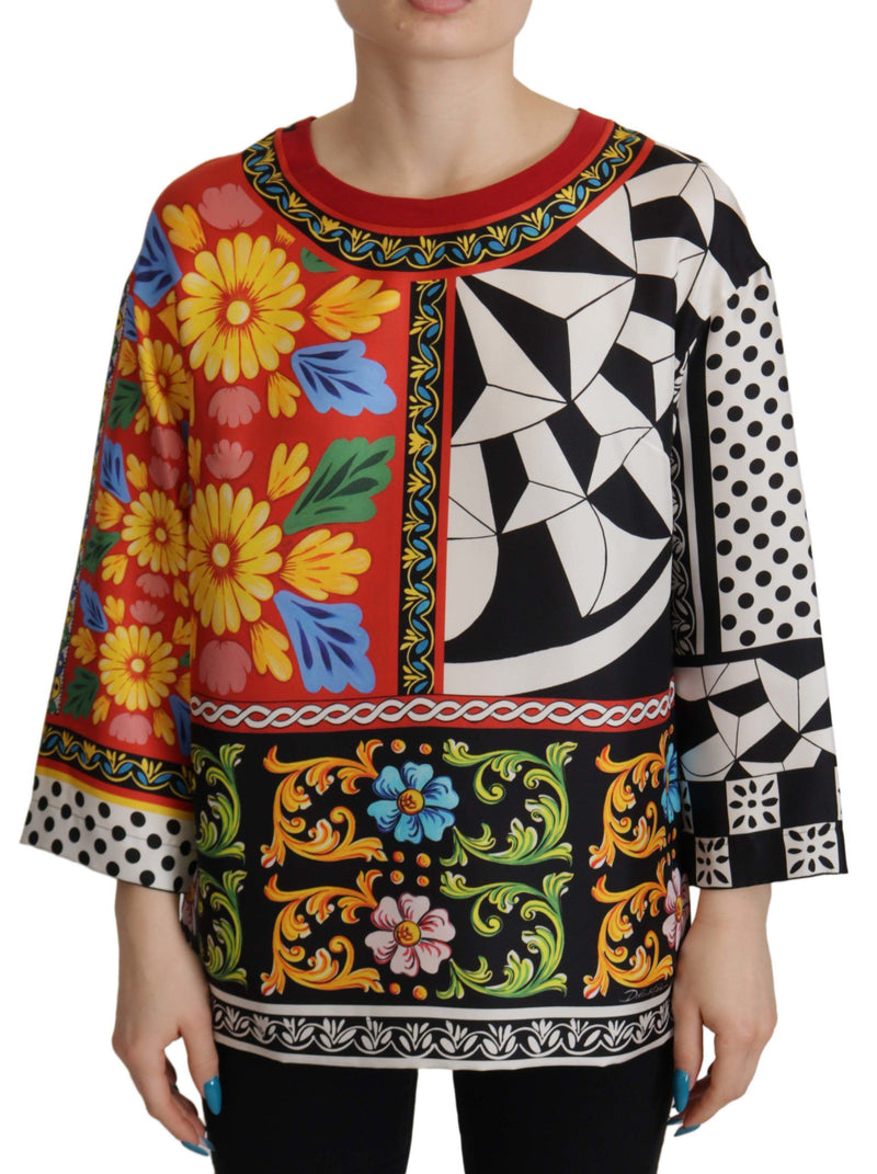 Silk Baroque Floral Round Neck Blouse Dolce & Gabbana