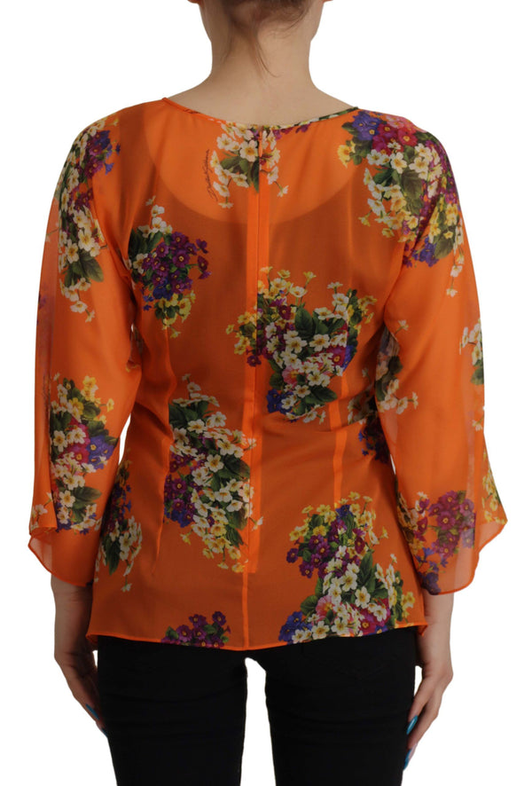 Elegant Floral Silk Blouse with Back Zipper Dolce & Gabbana