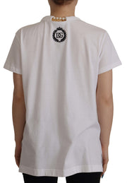 Stunning V-Neckline Logo Embellished Tee Dolce & Gabbana