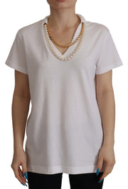 Stunning V-Neckline Logo Embellished Tee Dolce & Gabbana