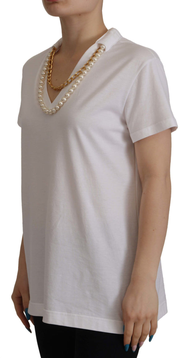 Stunning V-Neckline Logo Embellished Tee Dolce & Gabbana