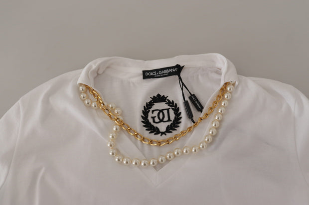 Stunning V-Neckline Logo Embellished Tee Dolce & Gabbana