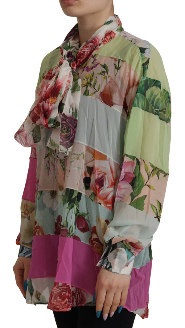 Elegant Floral Patchwork Silk Blouse Dolce & Gabbana