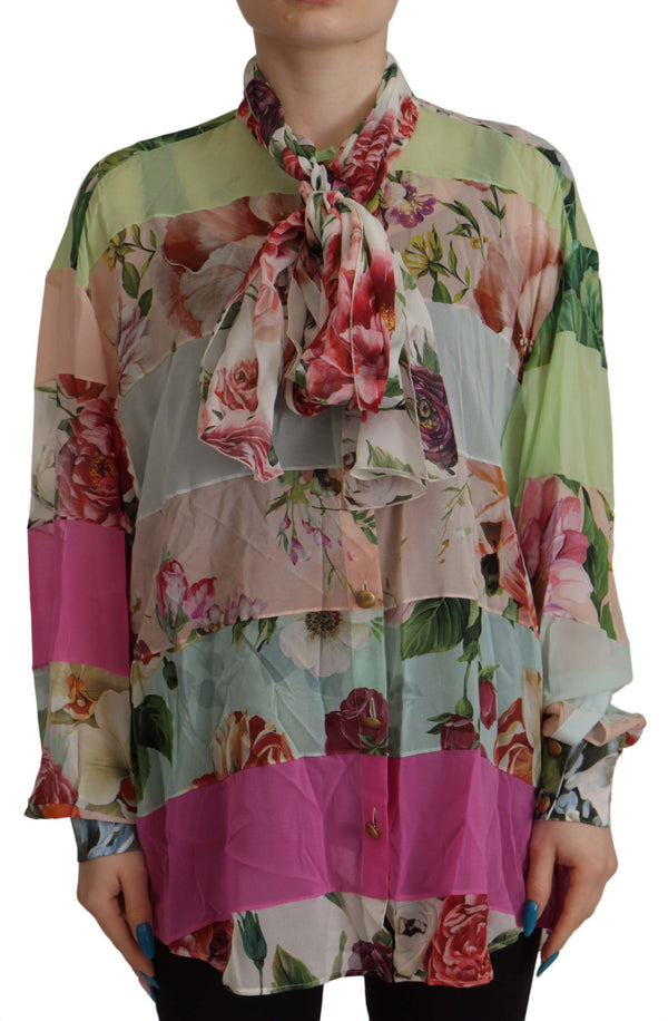 Elegant Floral Patchwork Silk Blouse Dolce & Gabbana