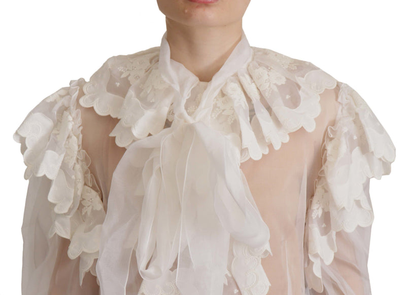 Elegant White Lace Silk-Cotton Top Dolce & Gabbana