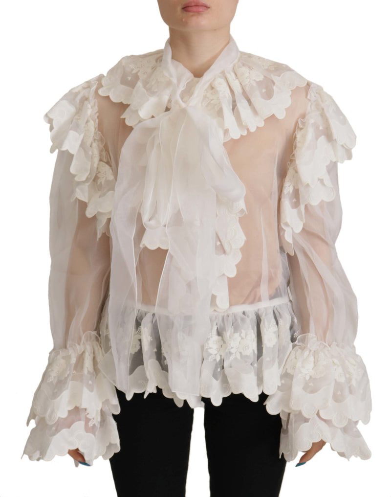 Elegant White Lace Silk-Cotton Top Dolce & Gabbana