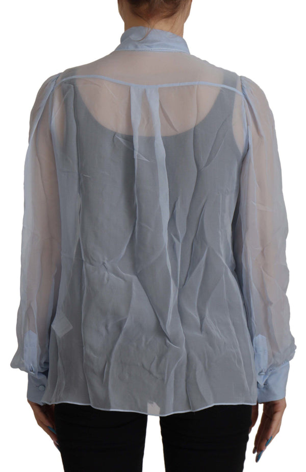 Elegant Silk Ascot Collar Blouse in Light Blue Dolce & Gabbana