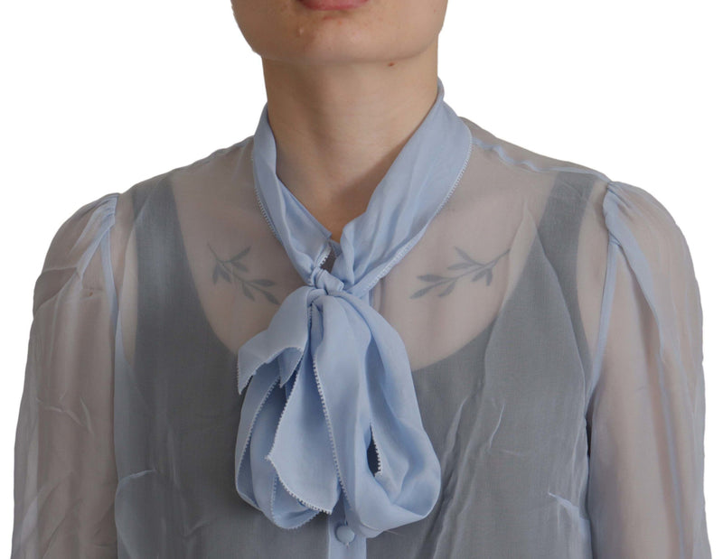 Elegant Silk Ascot Collar Blouse in Light Blue Dolce & Gabbana