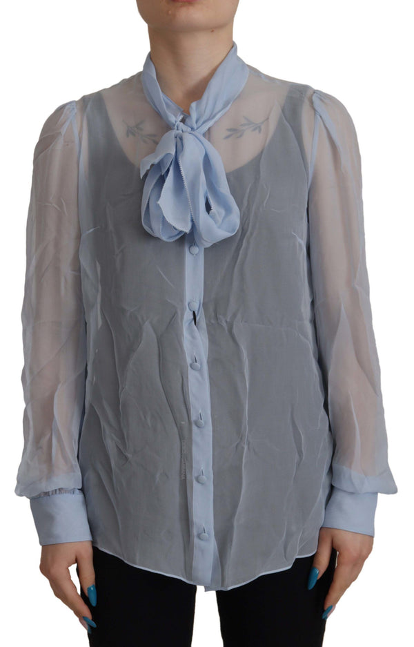 Elegant Silk Ascot Collar Blouse in Light Blue Dolce & Gabbana