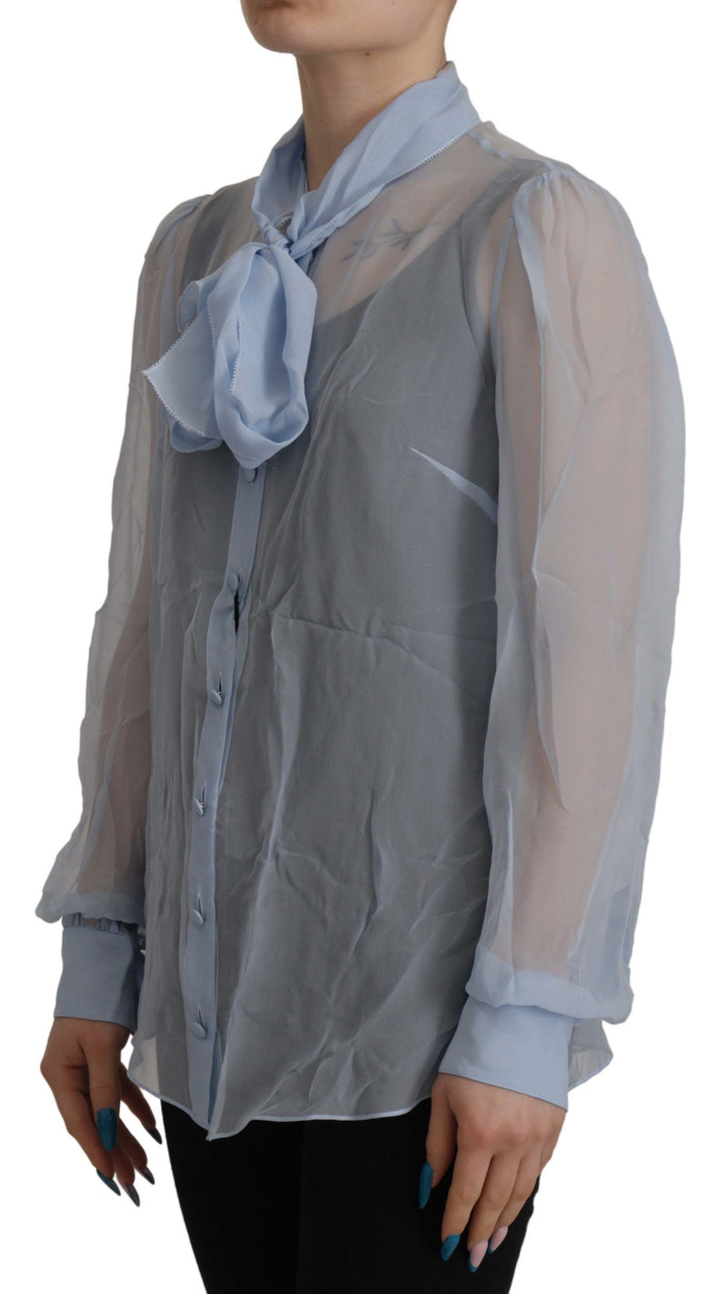 Elegant Silk Ascot Collar Blouse in Light Blue Dolce & Gabbana