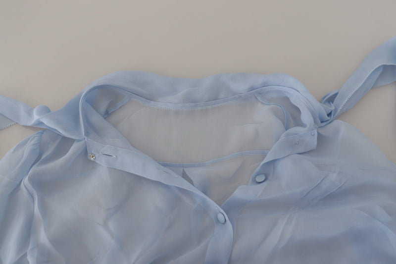 Elegant Silk Ascot Collar Blouse in Light Blue Dolce & Gabbana
