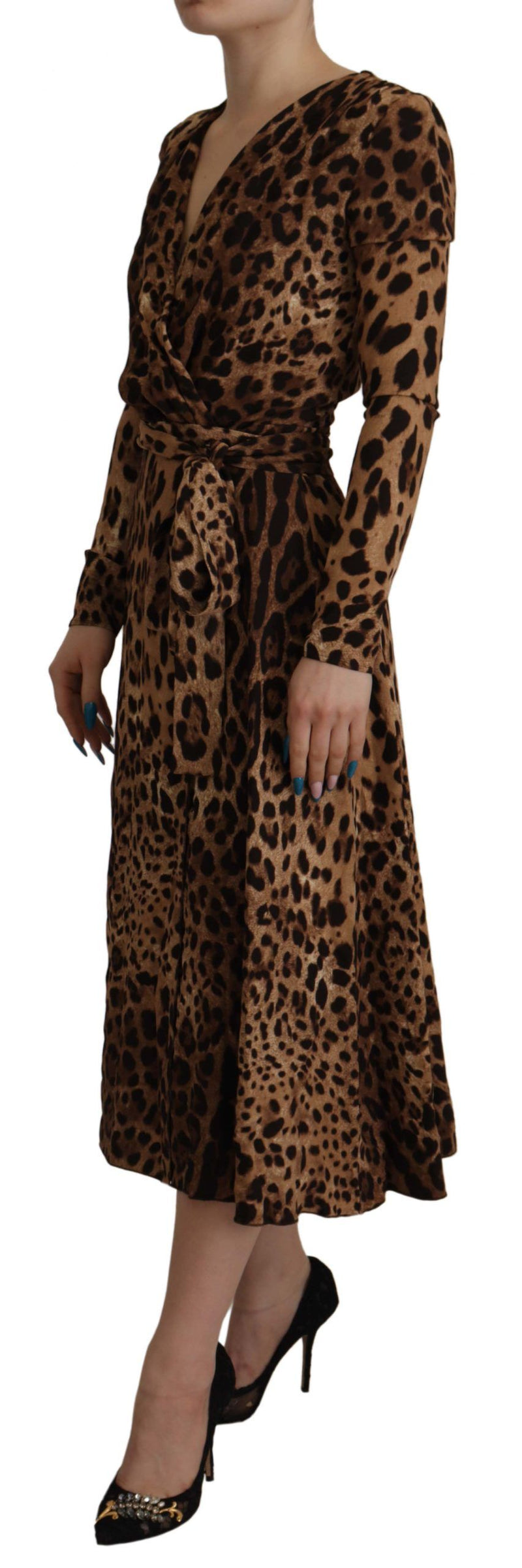 Elegant V-Neck A-Line Maxi Dress in Brown Dolce & Gabbana