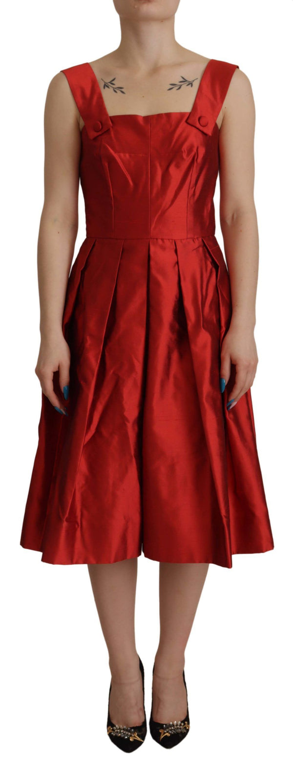Radiant Red Silk A-Line Midi Dress Dolce & Gabbana