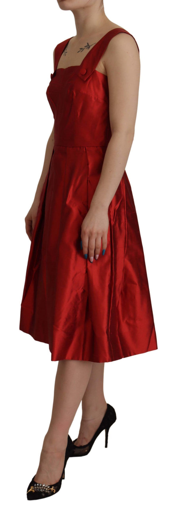 Radiant Red Silk A-Line Midi Dress Dolce & Gabbana