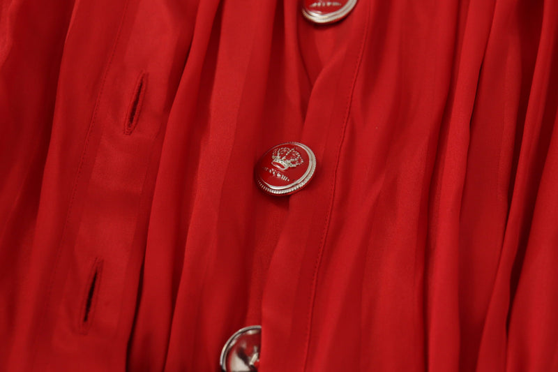 Elegant Red Silk Midi Dress with Button Detail Dolce & Gabbana