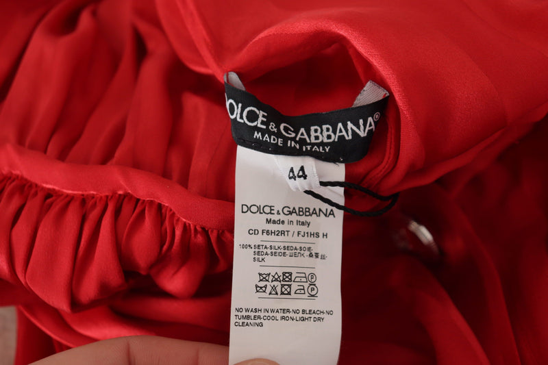 Elegant Red Silk Midi Dress with Button Detail Dolce & Gabbana