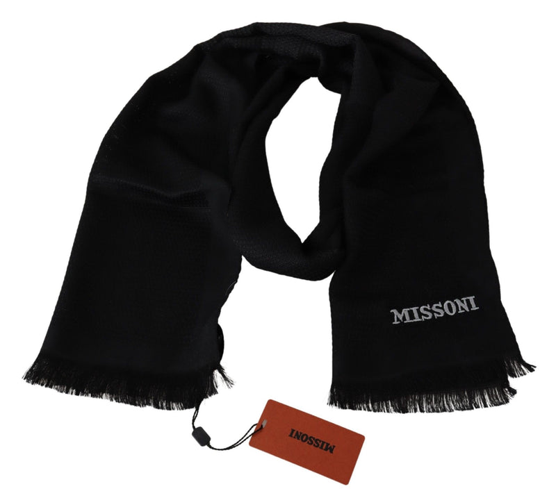 Black Wool Blend Unisex Neck Wrap Fringes Men's Scarf Missoni