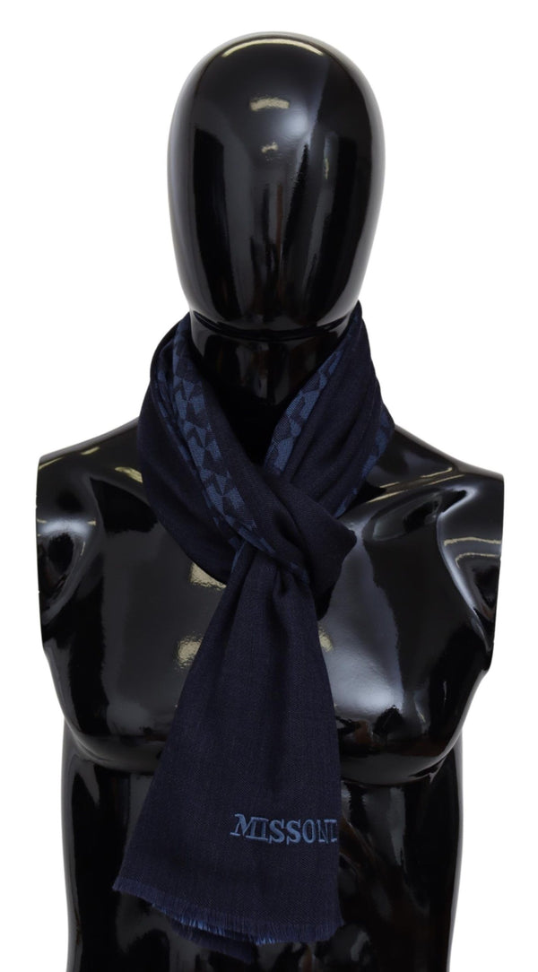 Navy Wool Knit Unisex Neck Wrap Fringe Shawl Men's Scarf Missoni