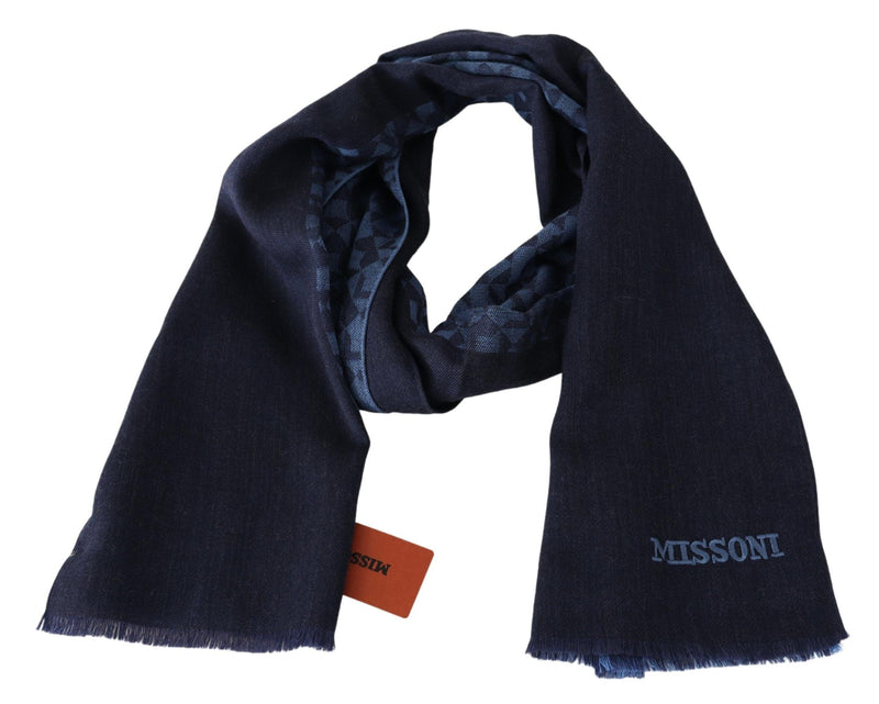 Navy Wool Knit Unisex Neck Wrap Fringe Shawl Men's Scarf Missoni