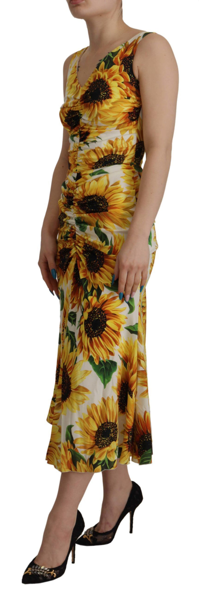 Elegant White Floral Print Midi Dress Dolce & Gabbana