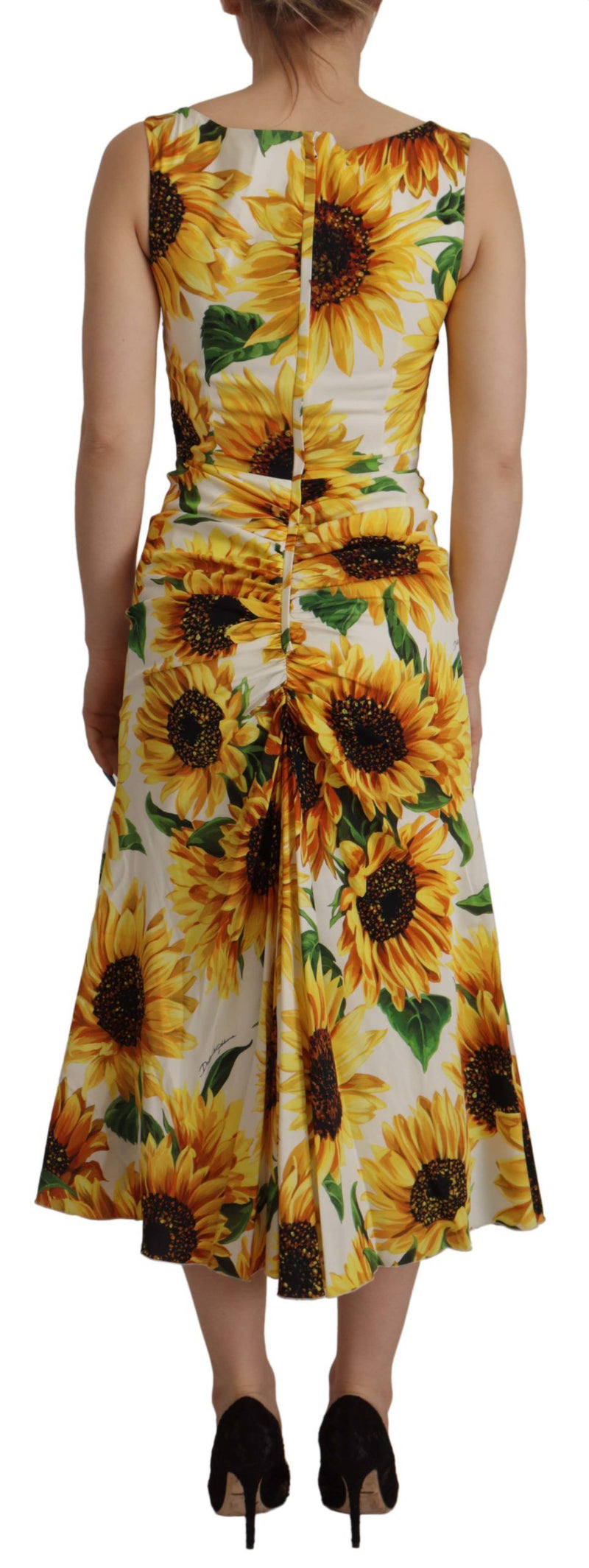 Elegant White Floral Print Midi Dress Dolce & Gabbana