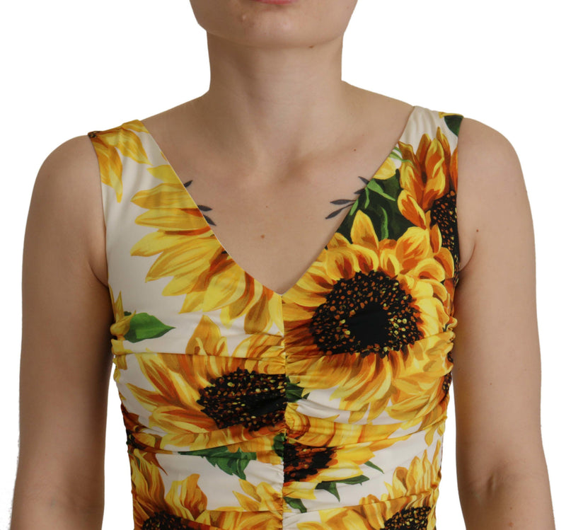 Elegant White Floral Print Midi Dress Dolce & Gabbana
