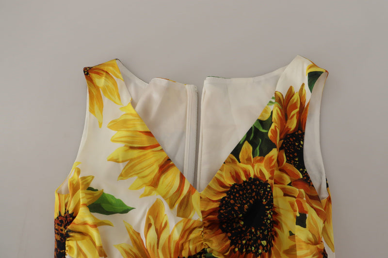 Elegant White Floral Print Midi Dress Dolce & Gabbana