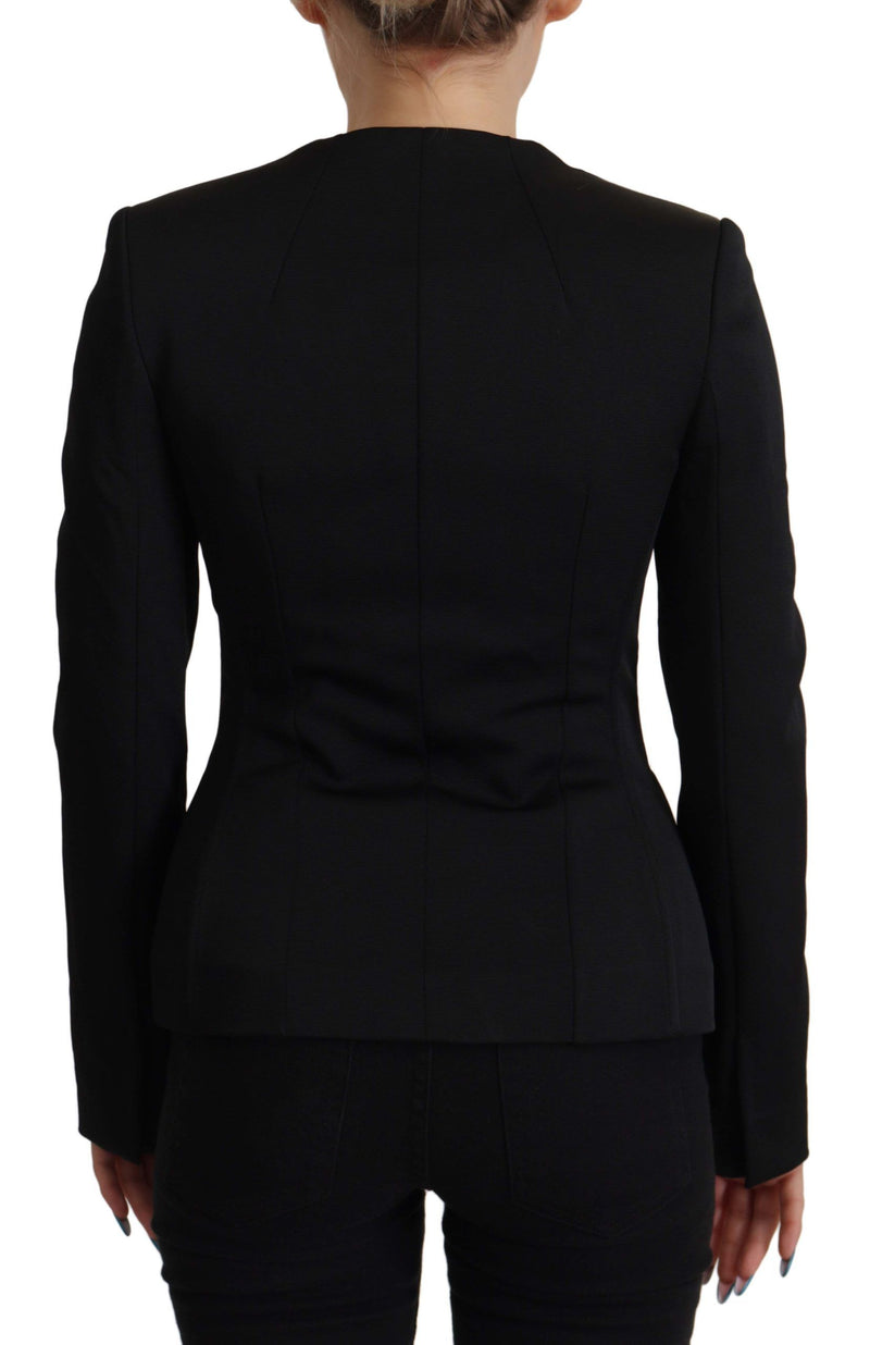 Sleek Black Snap Jacket with Silk Lining Dolce & Gabbana