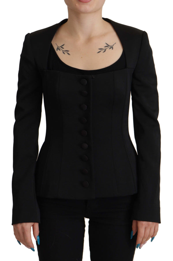 Sleek Black Snap Jacket with Silk Lining Dolce & Gabbana