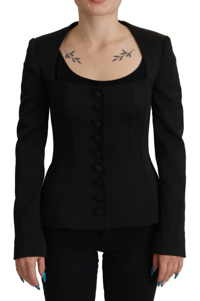 Sleek Black Snap Jacket with Silk Lining Dolce & Gabbana