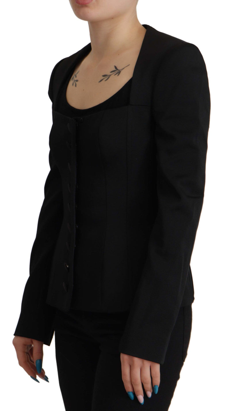 Sleek Black Snap Jacket with Silk Lining Dolce & Gabbana