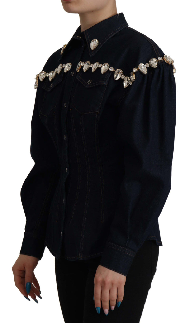 Elegant Crystal-Embellished Denim Jacket Dolce & Gabbana