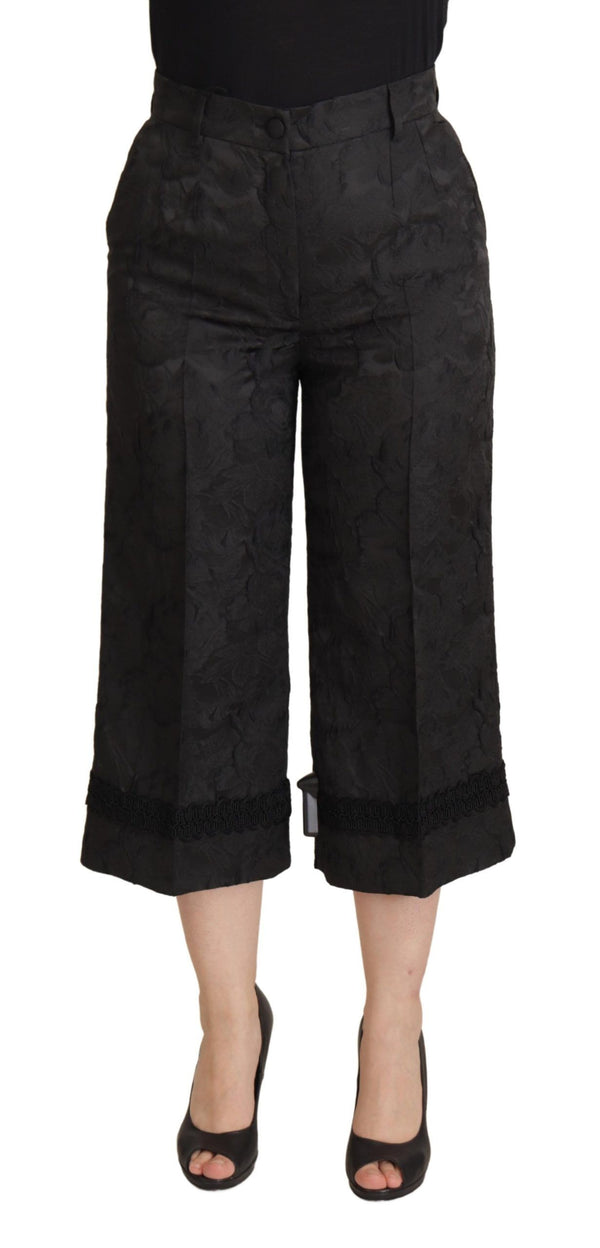 Elegant Black Brocade Cropped Pants Dolce & Gabbana