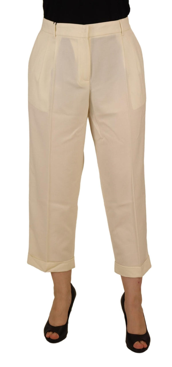 Elegant Ivory High-Waist Wool Pants Dolce & Gabbana