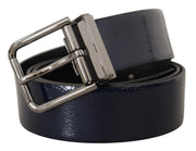 Elegant Blue Leather Belt with Silver Buckle Dolce & Gabbana