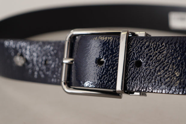 Elegant Blue Leather Belt with Silver Buckle Dolce & Gabbana