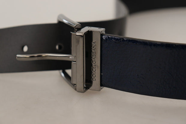 Elegant Blue Leather Belt with Silver Buckle Dolce & Gabbana