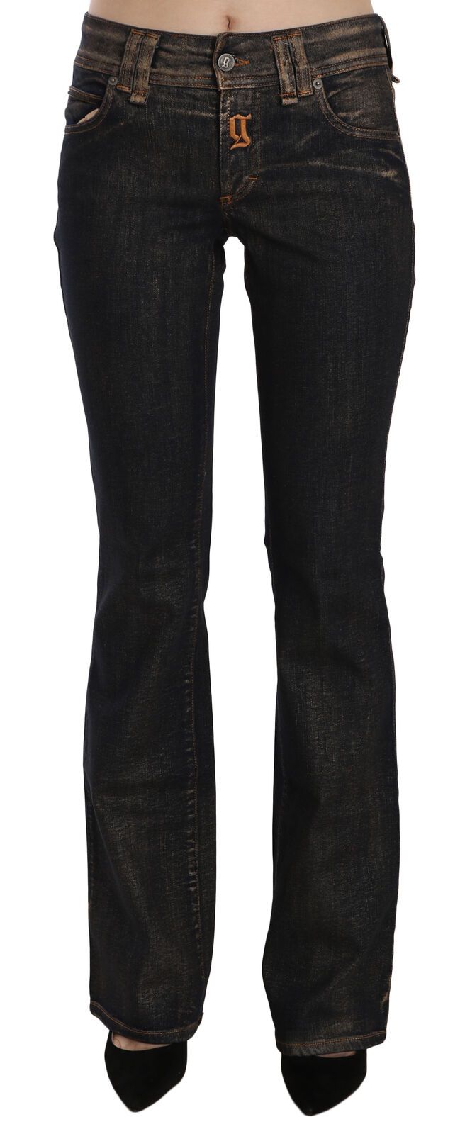 Chic Flared Mid Waist Black Denim John Galliano
