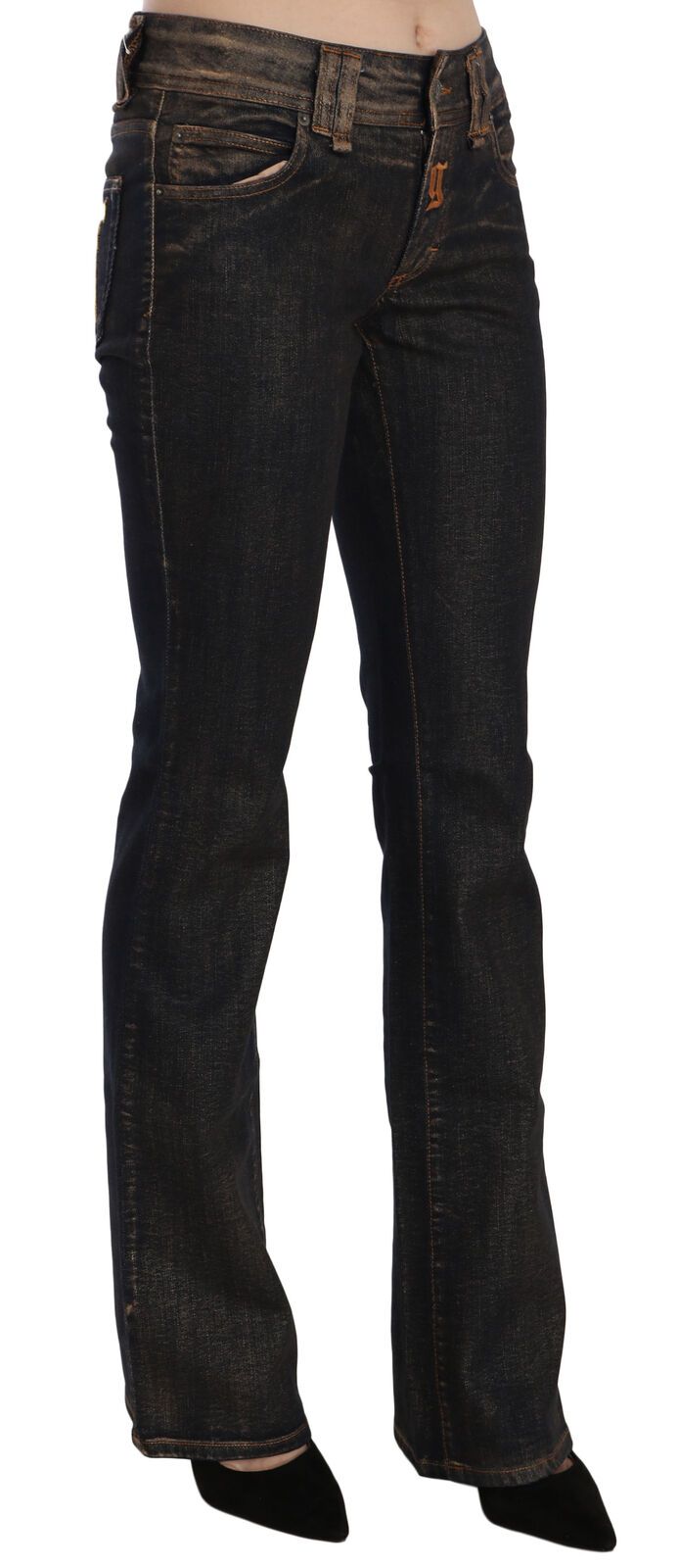 Chic Flared Mid Waist Black Denim John Galliano