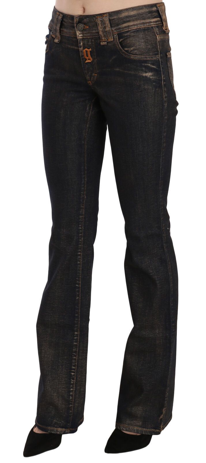 Chic Flared Mid Waist Black Denim John Galliano