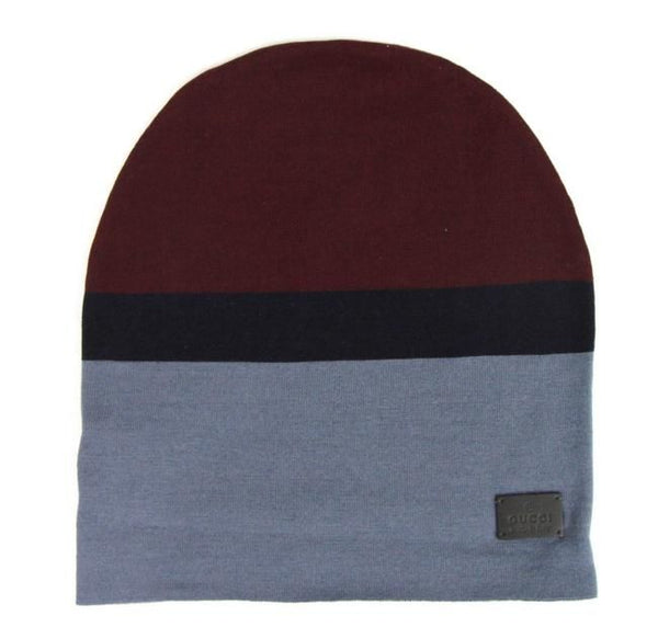 Unisex Burgundy Blue Wool Beanie Medium Knit Cap Gucci