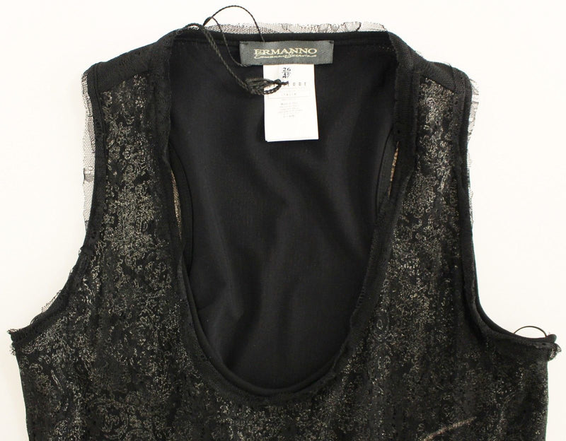 Black Nylon Lace Detail Mini Dress Ermanno Scervino